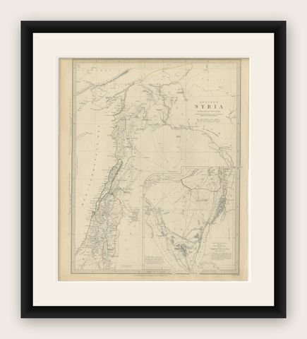 Ancient Syria Map Including Palestine, Jerusalem & Mount Sinai, 1843, shown framed