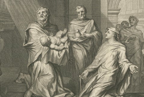 Presentation of Christ in the Temple & Prophetess Anna, Pieter Mortier, ca. 1700, close-up 4