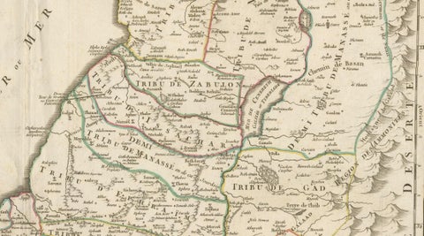 Antique French Map of the Holy Land, Twelve Tribes of Israel, c.1750, close-up 5