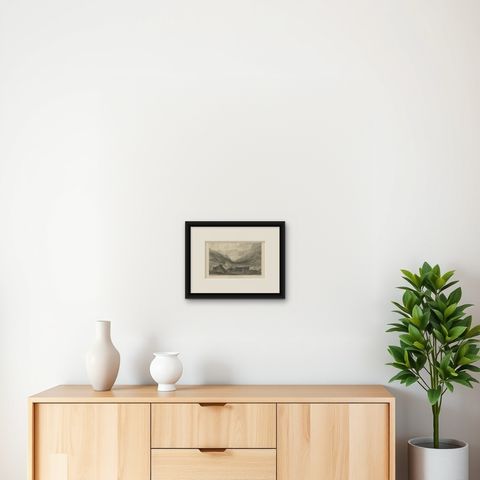 Antique Print of the Convent of Engelberg, Switzerland, shown framed on a wall, true to size