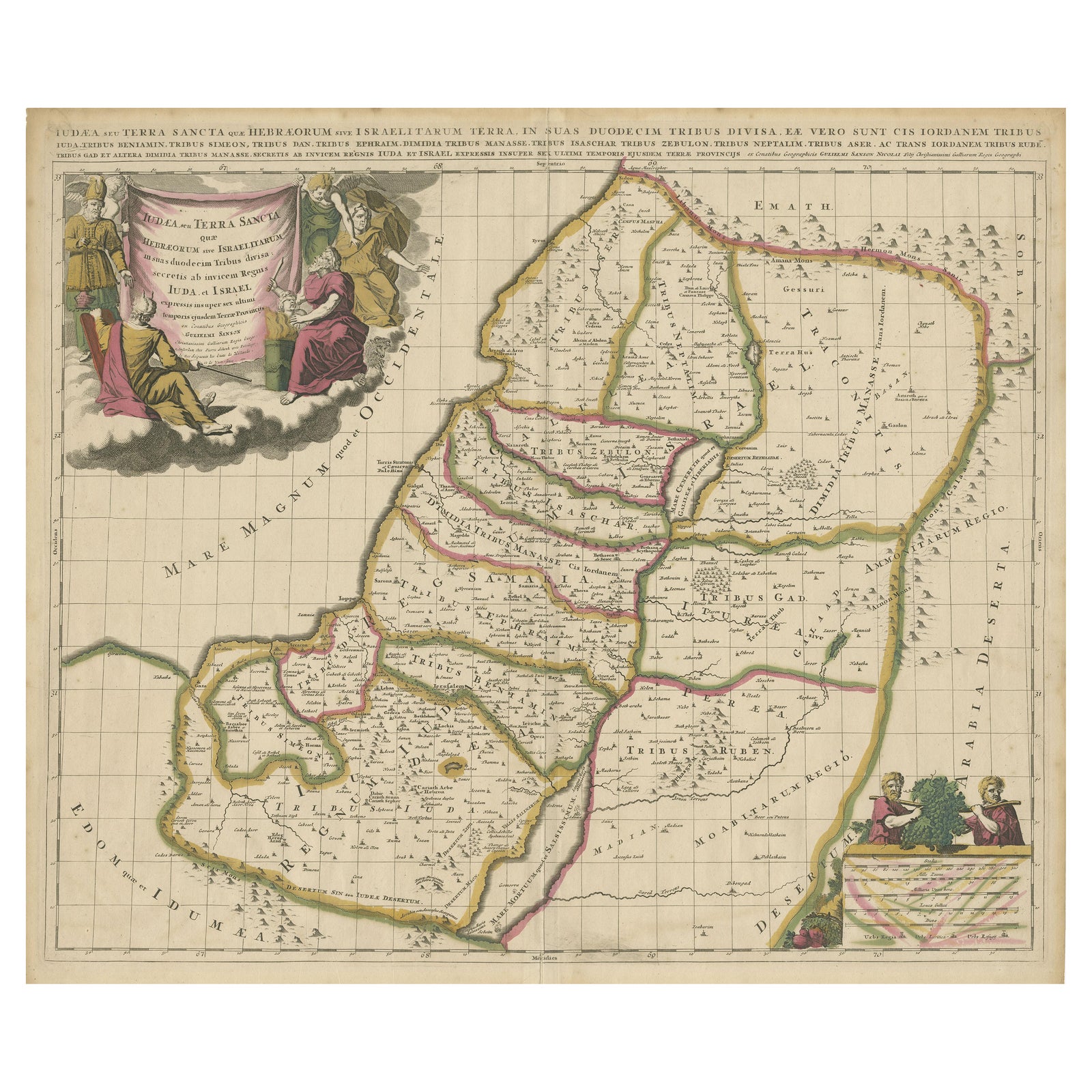 Antique Map of the Holy Land, Showing the Location of the Various Tribes