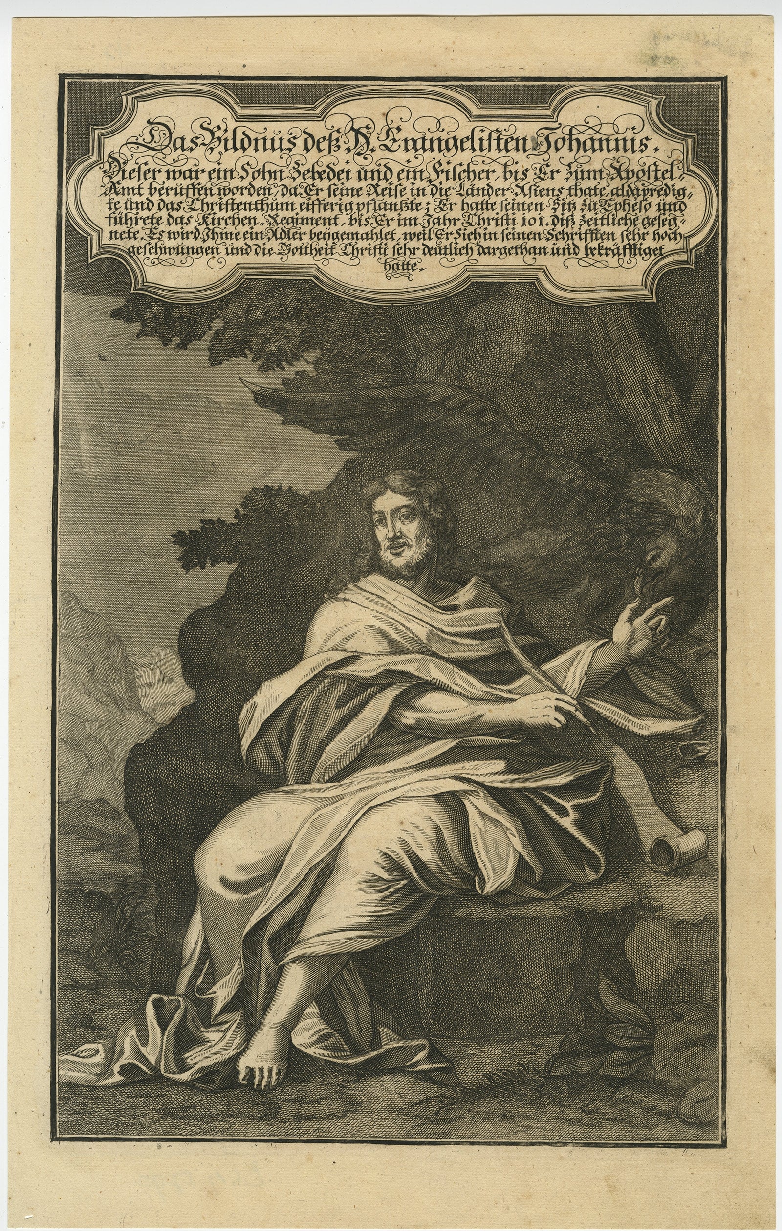 Antique Portrait of John the Evangelist, German Bible Illustration, 1708