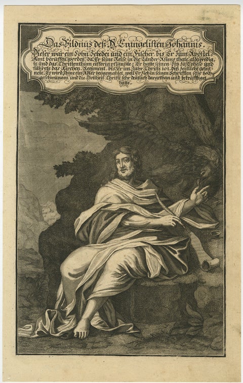 Antique Portrait of John the Evangelist, German Bible Illustration, 1708
