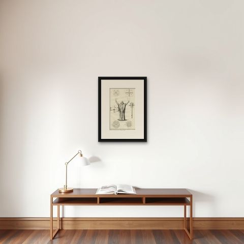 Antique Engraving of Greek Religious Ceremonies, ca.1730, shown framed on a wall, true to size
