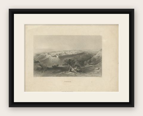 Antique Print of Jerusalem, c.1840, shown framed