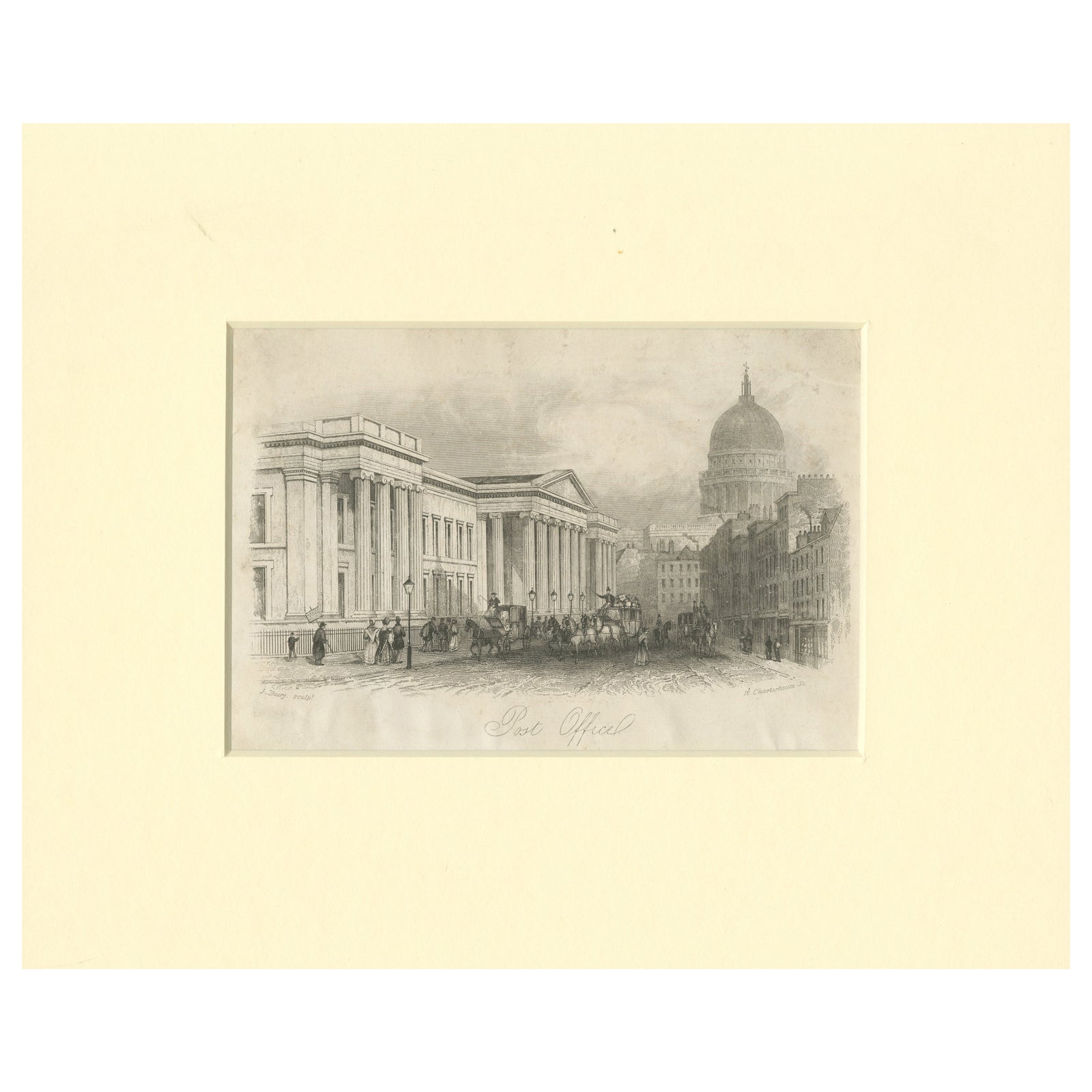 Post Office and St. Paul's Cathedral, London, Engraving by J. Shury, ca. 1850