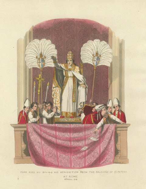 Pope Pius VII Giving His Benediction from St Peter’s Balcony, Engraved in 1819, close-up 4