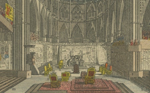 Westminster Abbey Interior Prepared for a Royal Coronation, Hand-Coloured, 1720, close-up 2