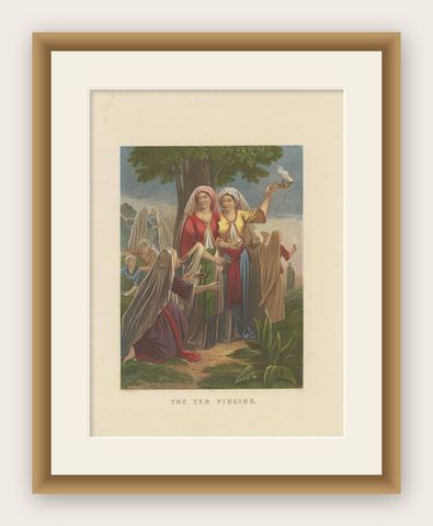 Antique Bible Print of the Ten Virgins by Kronheim 'c.1860', shown framed