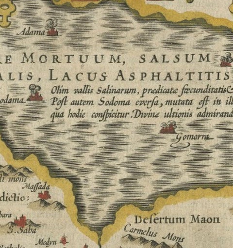Holy Land Map, Terra Sancta Palestina, Hondius, Hand-Colored Engraving c.1620, close-up 4