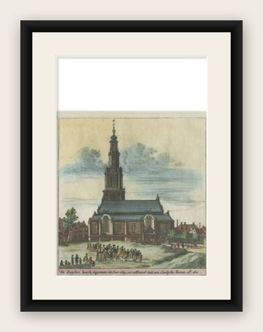 Antique Print of the 'Zuiderkerk' a Church in Amsterdam, 1729, shown framed