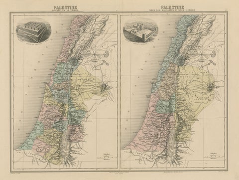 Palestine: Tribes & Maccabees, Antique Map by Migeon, Paris, 1892, view 3