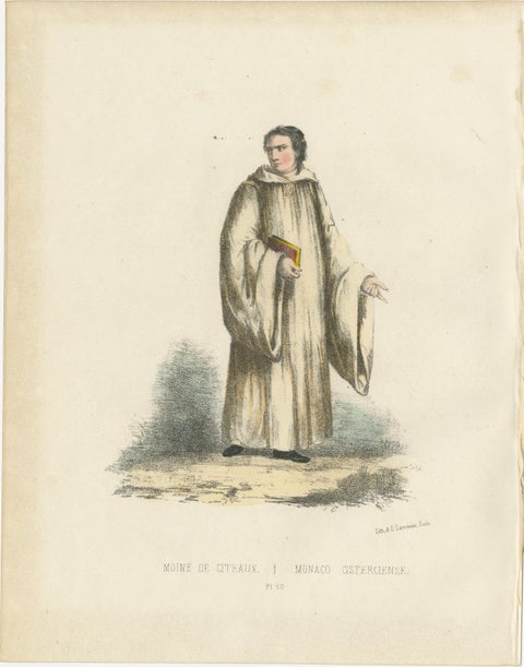 Moine de Cîteaux, 1862 Hand-Colored Lithograph of a Cistercian Monk, view 2