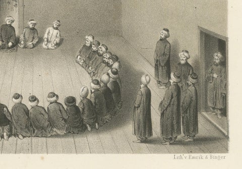 Islamic Ritual Print Dance of the Dervishes Ceremony, 1863 Dutch Lithograph, close-up 1