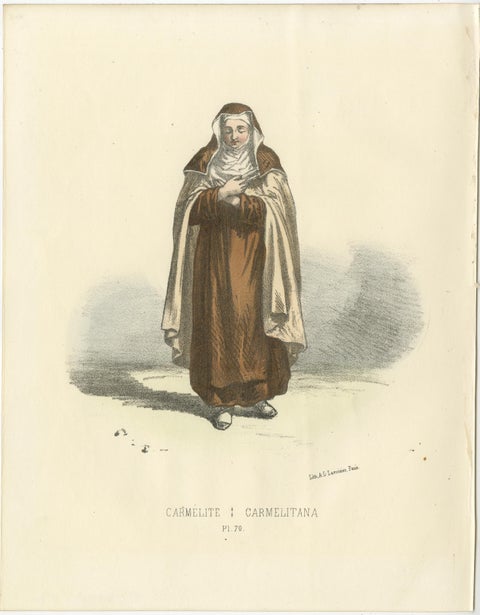 Carmélite, 1862 Hand-Colored Lithograph of a Carmelite Nun, view 2