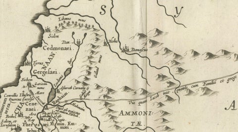 Antique Biblical Map of the Holy Land, Janssonius Abraham Isaac Jacob, c. 1650, close-up 4