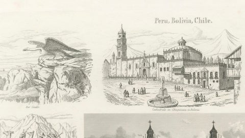 Original Antique Print of Peru, Bolivia & Chile, Lima Cathedral and Views, 1855, close-up 2