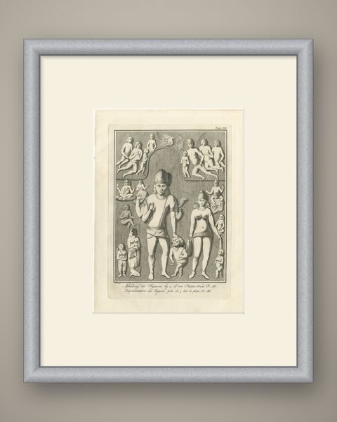 Elephanta Cave Sculpture at Station 5, Antique Niebuhr Print, 1780, shown framed