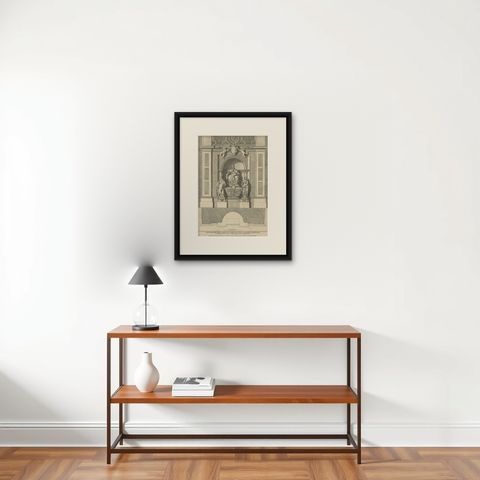 Antique Print of the Monument to Pope Leo XI, Located in the Vatican, c.1710, shown framed on a wall, true to size