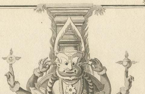 Striking 1806 Narasimha Vishnu Lion-Man Avatar Antique Print, Hindu Engraving, close-up 5
