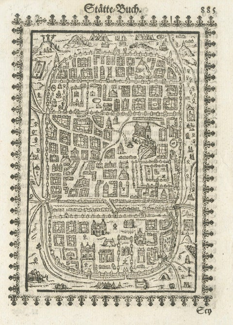 17th Century Woodcut Map of Jerusalem from Abraham Saur’s Städte-Buch, 1658, close-up 1