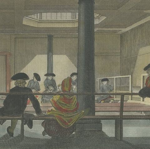 Antique Print of a Group of Quakers Gathering, ca.1790, close-up 2