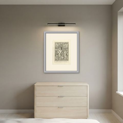 Elephanta Cave Sculpture at Station 5, Antique Niebuhr Print, 1780, shown framed in a room, true to size