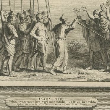 The Altar of Witness and Joshua Renews the Covenant, Mortier Bible circa 1700, close-up 2