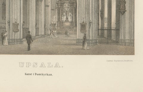 Uppsala Cathedral Choir Interior, Koret i Domkyrkan, Tinted Lithograph 1877, close-up 5