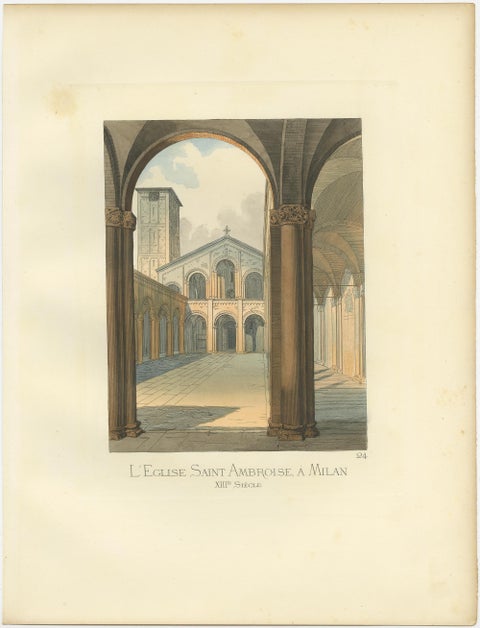 Antique Print of the St. Ambrose Church in Milan by Bonnard, 1860, view 2