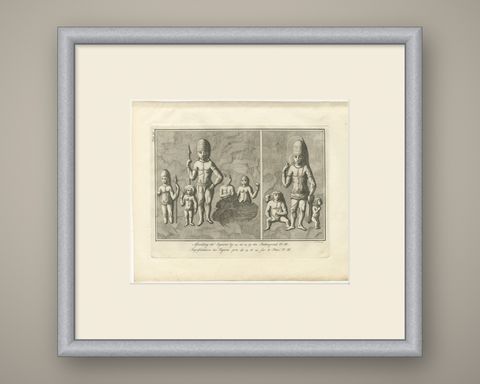 Elephanta Cave Sculptures at Stations 13 and 14, Antique Print, 1780, shown framed