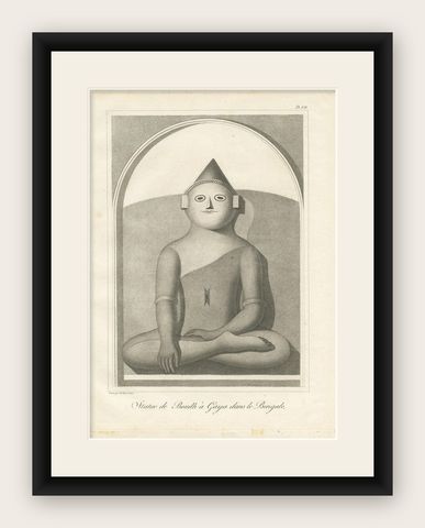 Antique Print of the Great Buddha Statue 'Bodh Gaya' by Symes '1800', shown framed