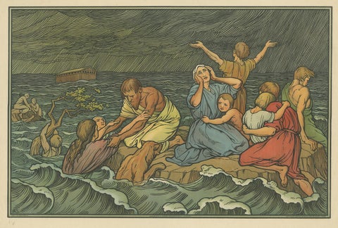 Antique Religion Print of the Flood or Deluge '1913', view 2