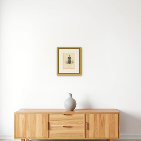 Apostoline, 1862 Hand-Colored Lithograph of an Apostoline Nun, shown framed on a wall, true to size
