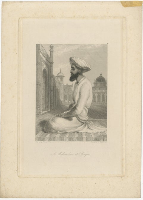 Orientalist India Engraving, Muslim at Prayer, Daniell & Cochran c.1836, view 2
