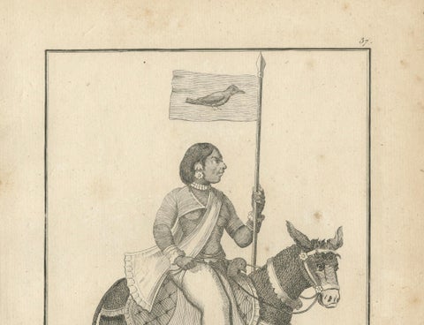 Unique 1806 Mudevi Goddess of Discord Antique Print, Hindu Engraving, close-up 1
