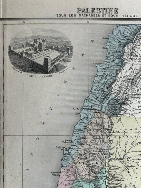 Palestine: Tribes & Maccabees, Antique Map by Migeon, Paris, 1892, view 7