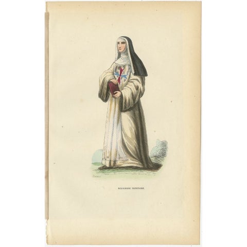 Antique Print of a Trinitarian Nun, 1845, view 2
