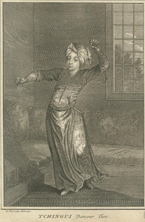 Ottoman Rituals and Dancers, 1734 Engraving of Turkish Love, Ceremony and Dance, close-up 6