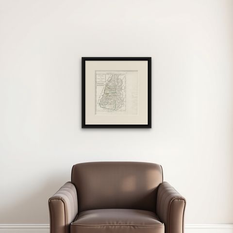Antique Map of Judaea or the Holy Land with the Twelve Tribes, circa 1800, shown framed on a wall, true to size