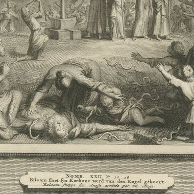 The Brazen Serpent and Balaam's Ass Stopped by the Angel, Mortier circa 1700, close-up 2