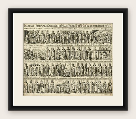 Antique Print of a Religious Calendar, Depicting the Month January, 1680, shown framed