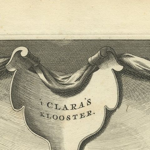 Antique Print of the Clara Monastery in Amsterdam, circa 1760, close-up 1