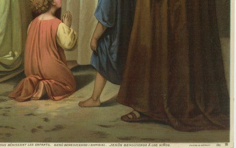 Jesus Blessing the Children, Antique German Chromolithograph, ca.1900, close-up 3