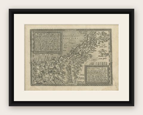 Rare 16th Century Map of the Holy Land and Palestine by Matthias Quad, ca.1599, shown framed