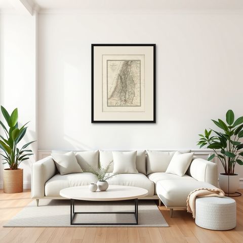 Antique Map of Palestine and the Holy Land, Lapie, Paris, 1838, shown framed in a room, true to size