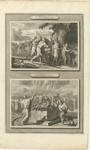 Obadiah Hides the Prophets and Elijah on Mount Carmel, Mortier, circa 1700