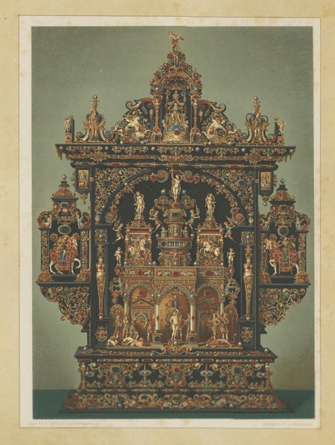 Pair Bavarian Royal Chapel Altar Shrines Chromolithographs, Munich, 1874, close-up 4