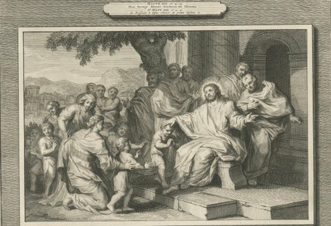 Biblical Engravings, The Unforgiving Servant & Christ Blessing Children, c.1700, close-up 3