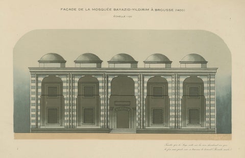 Ottoman Mosque Facade Lithograph, Bursa (Bayezid Yıldırım), 1924, close-up 1